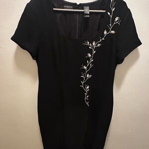 Liz Claiborne Black Dress with White Embroidery